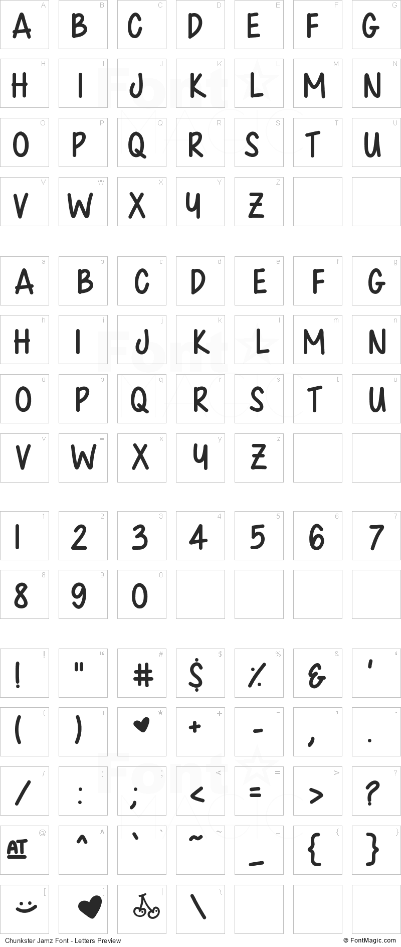 Chunkster Jamz Font - All Latters Preview Chart