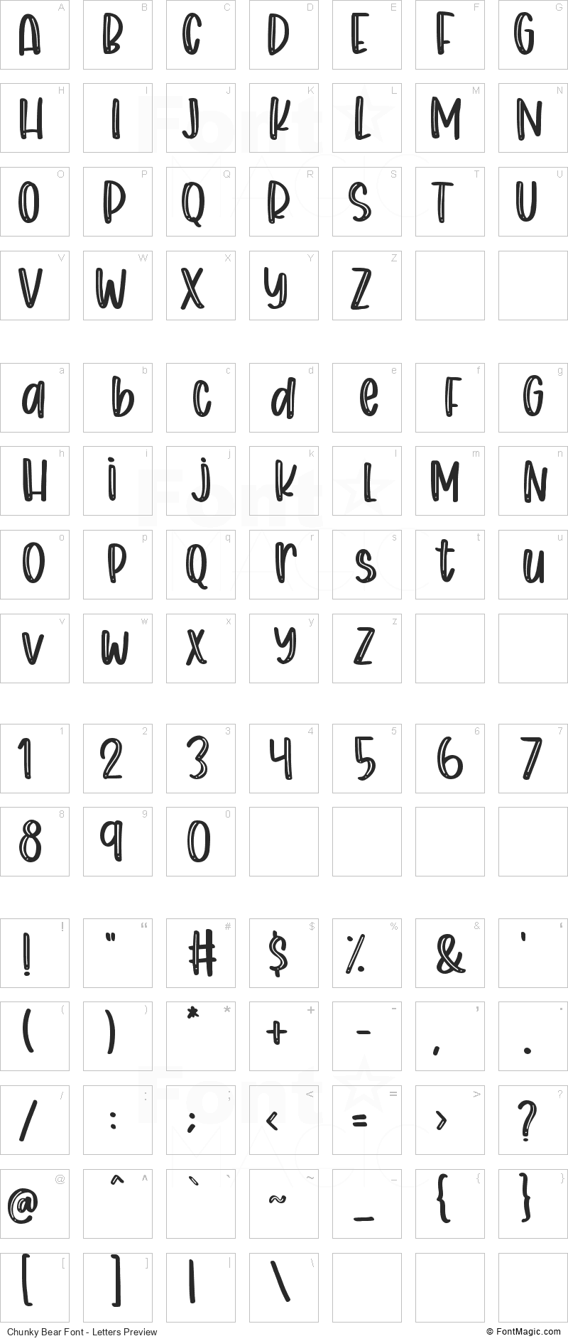 Chunky Bear Font - All Latters Preview Chart