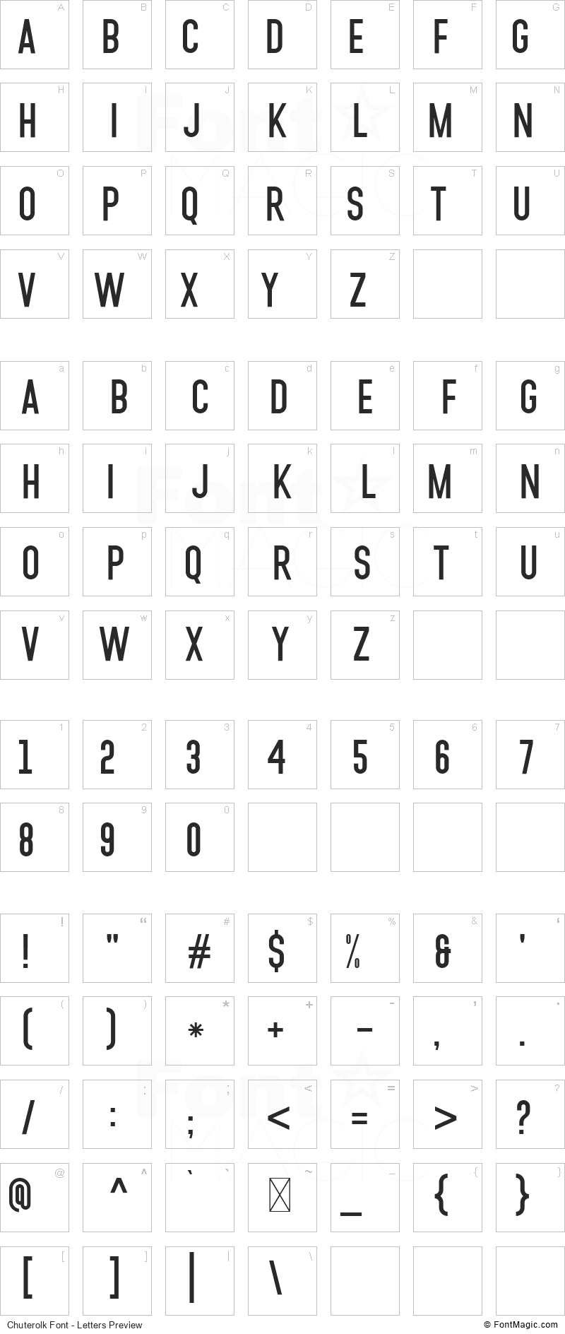 Chuterolk Font - All Latters Preview Chart