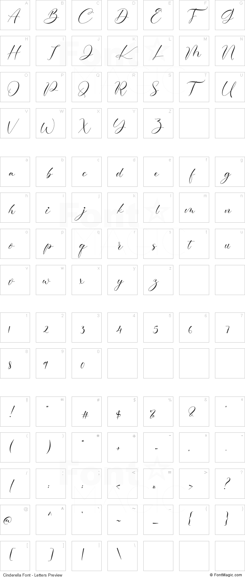 Cinderella Font - All Latters Preview Chart