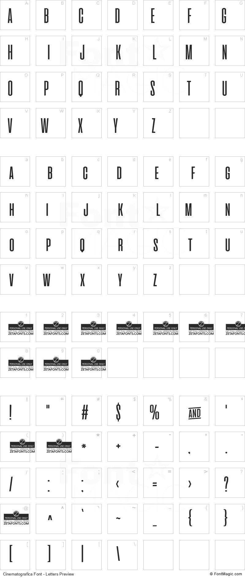 Cinematografica Font - All Latters Preview Chart