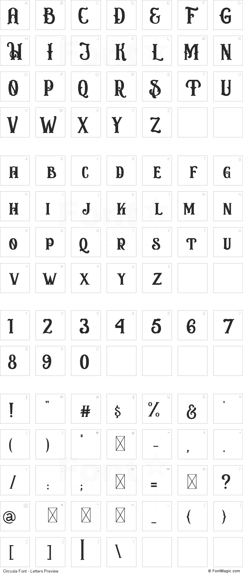 Circusia Font - All Latters Preview Chart