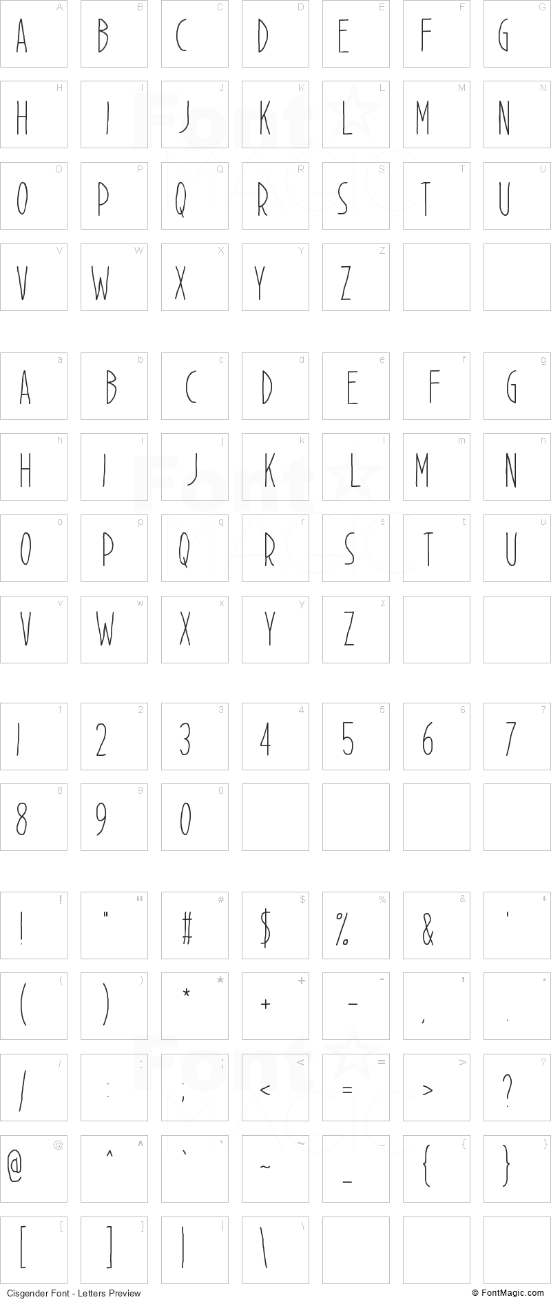 Cisgender Font - All Latters Preview Chart