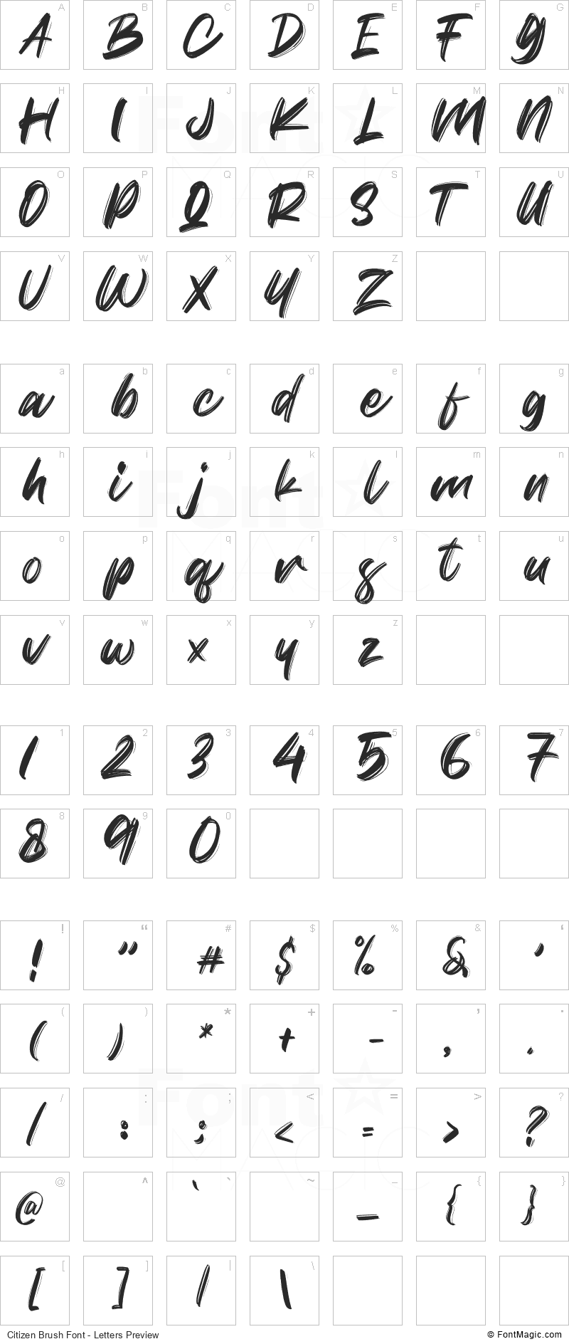 Citizen Brush Font - All Latters Preview Chart