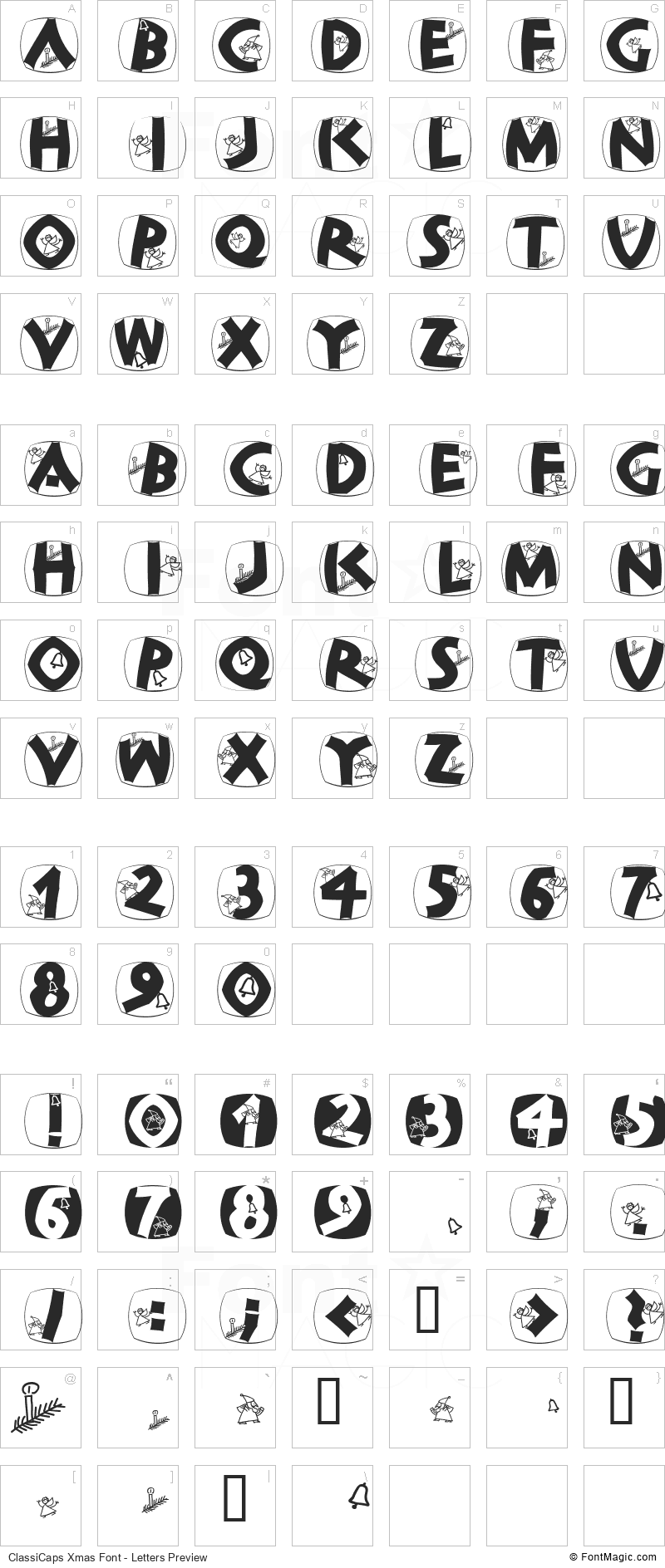 ClassiCaps Xmas Font - All Latters Preview Chart