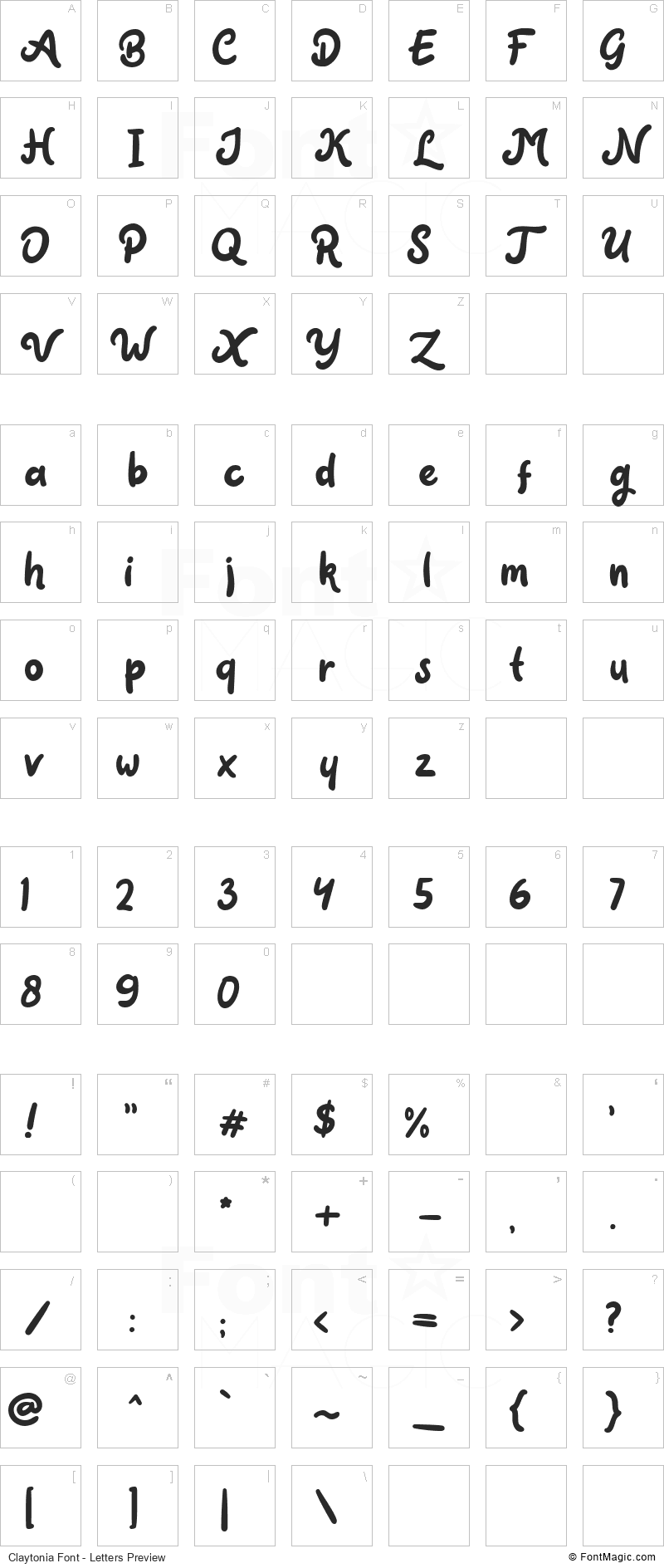 Claytonia Font - All Latters Preview Chart