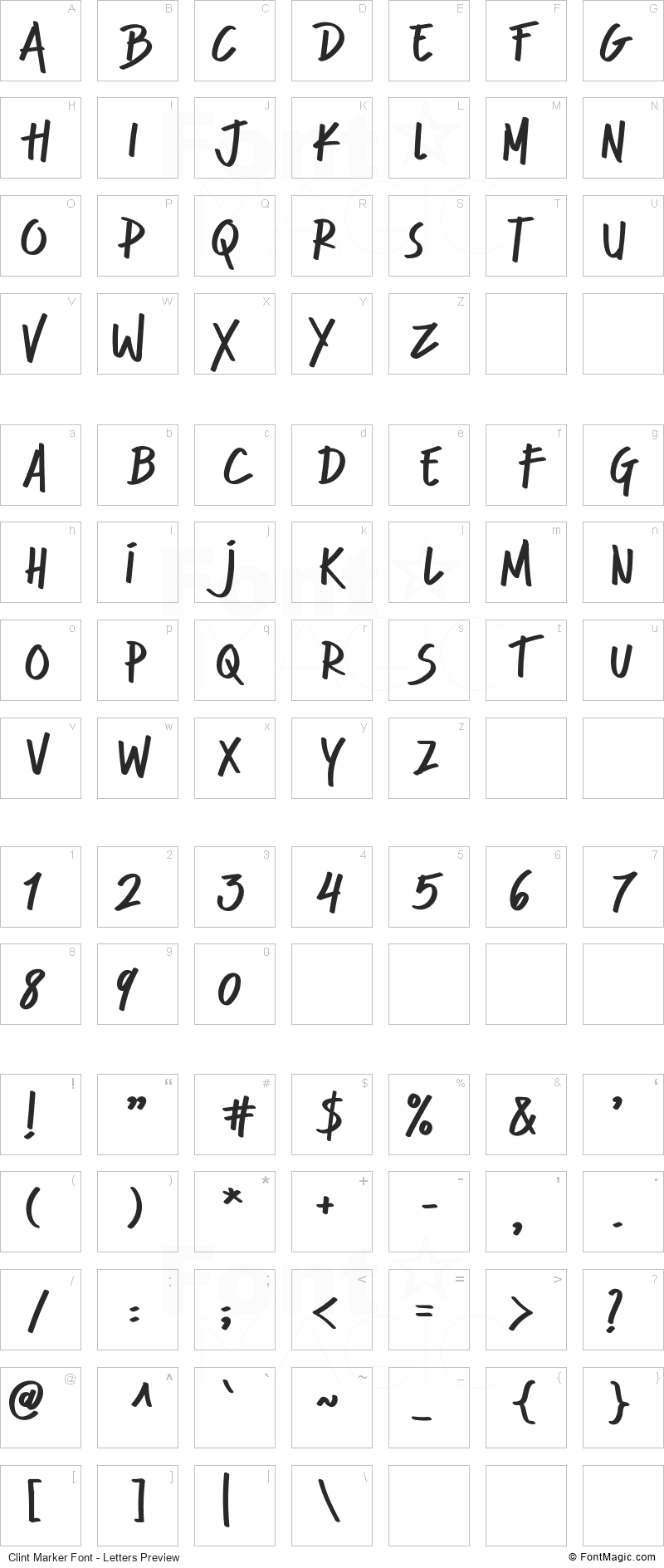 Clint Marker Font - All Latters Preview Chart