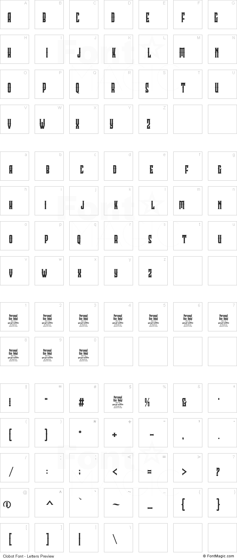 Clobot Font - All Latters Preview Chart