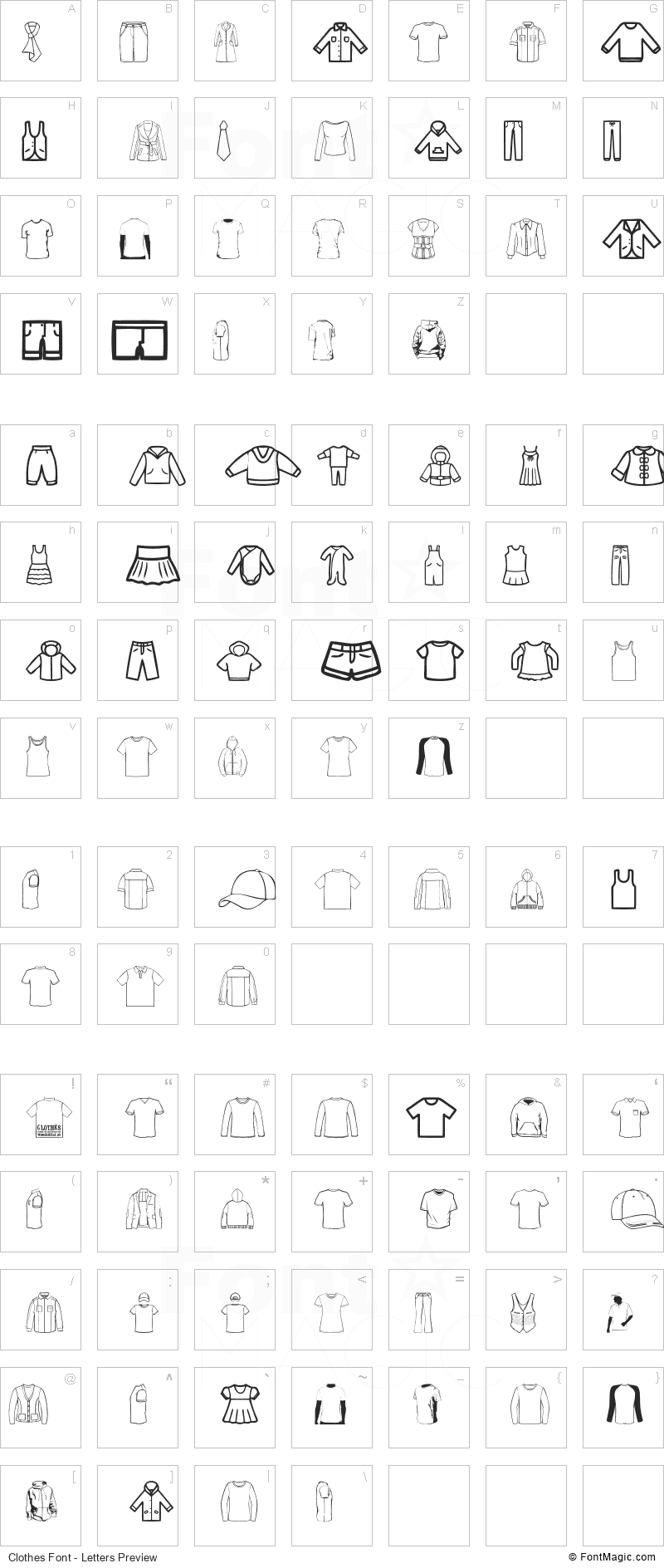 Clothes Font - All Latters Preview Chart