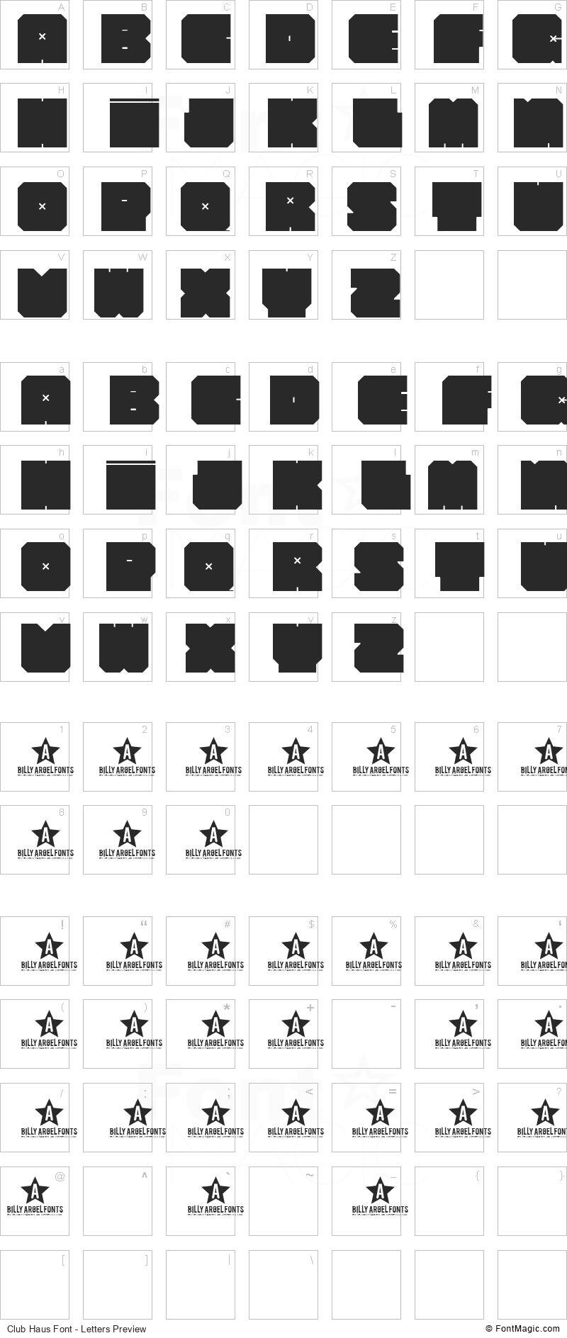 Club Haus Font - All Latters Preview Chart