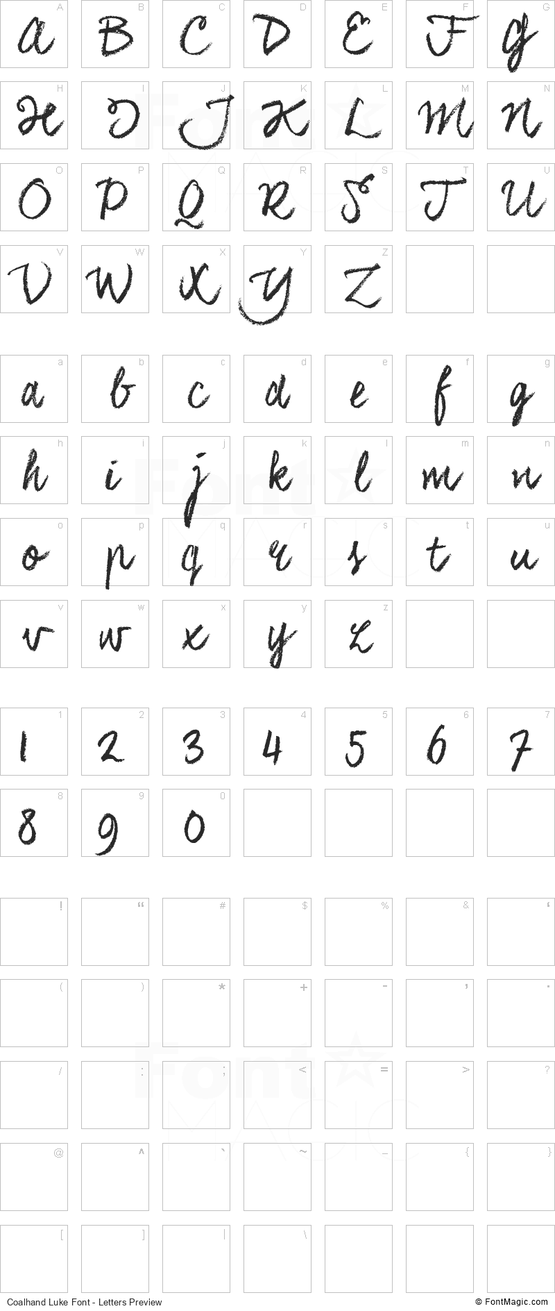 Coalhand Luke Font - All Latters Preview Chart