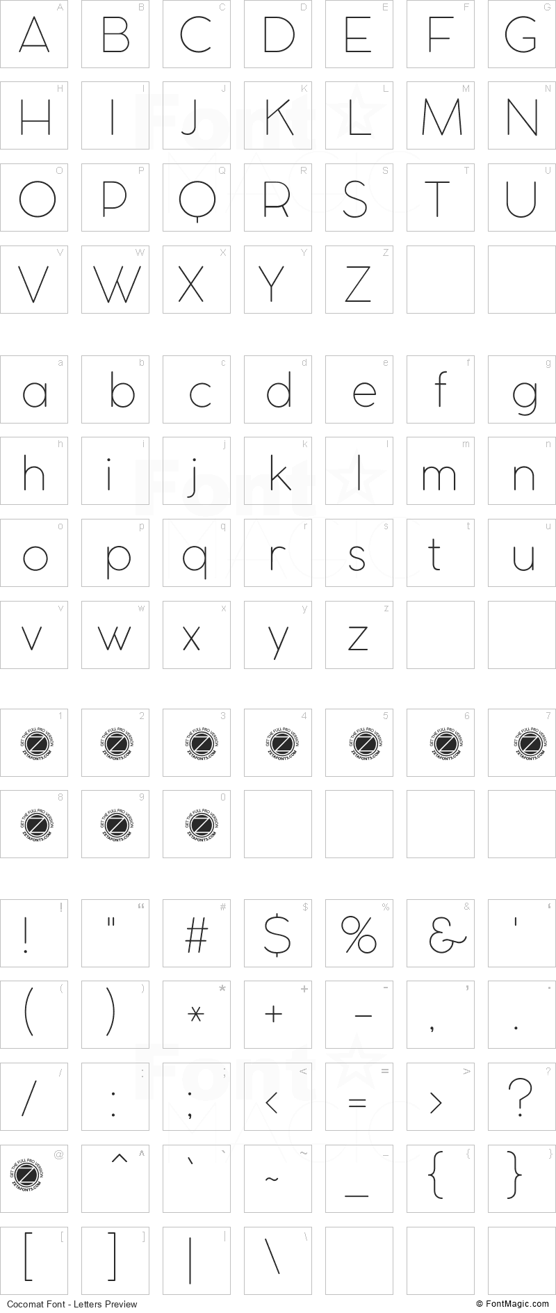 Cocomat Font - All Latters Preview Chart