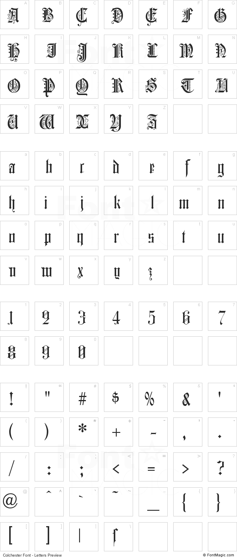 Colchester Font - All Latters Preview Chart