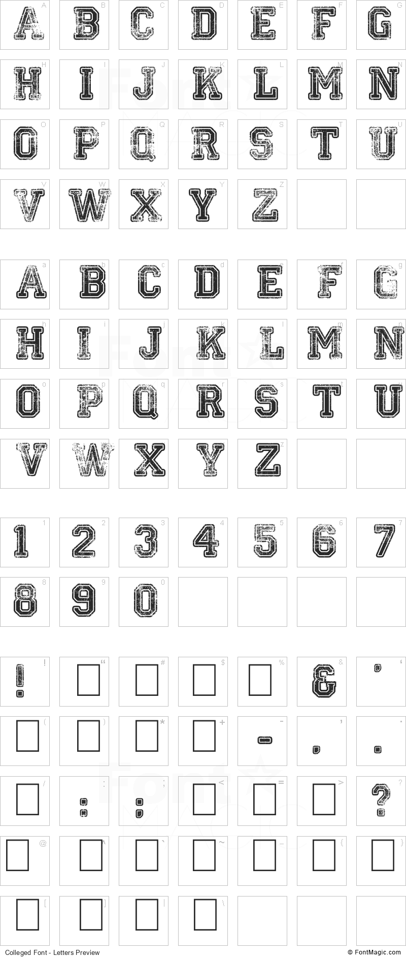Colleged Font - All Latters Preview Chart