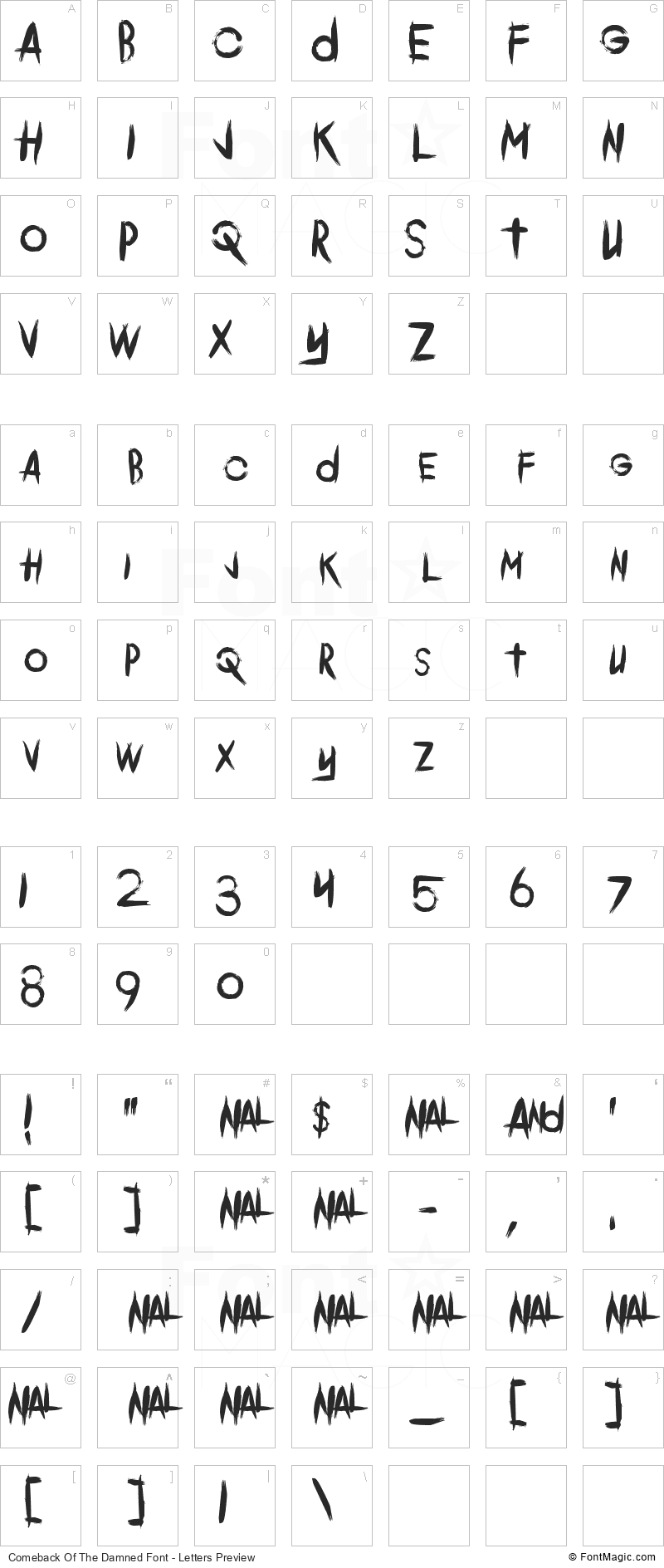 Comeback Of The Damned Font - All Latters Preview Chart