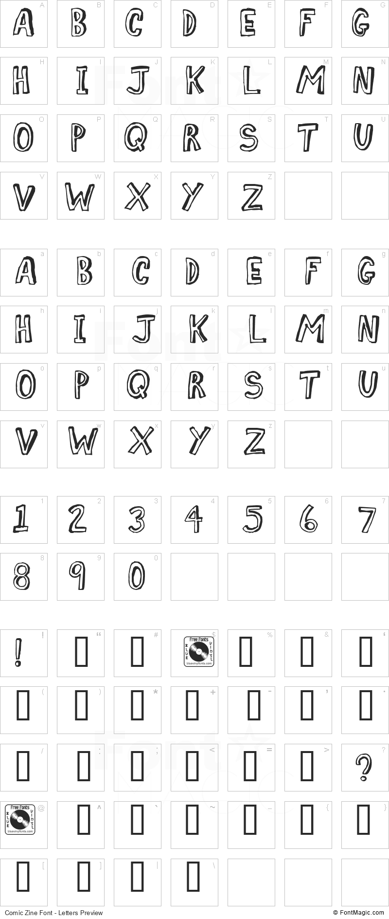 Comic Zine Font - All Latters Preview Chart