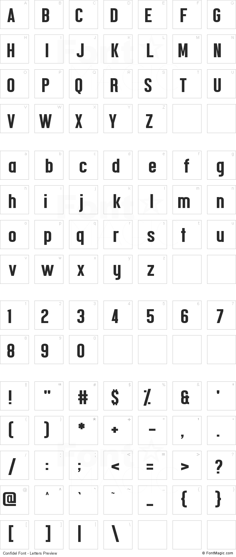 Confidel Font - All Latters Preview Chart