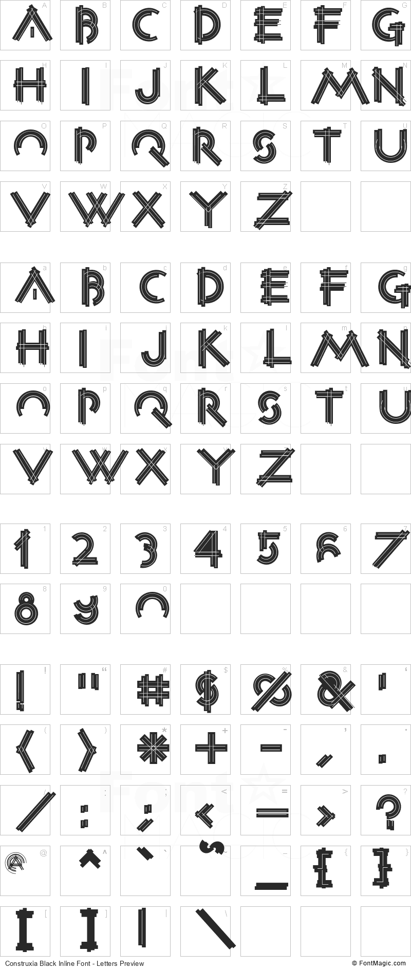 Construxia Black Inline Font - All Latters Preview Chart