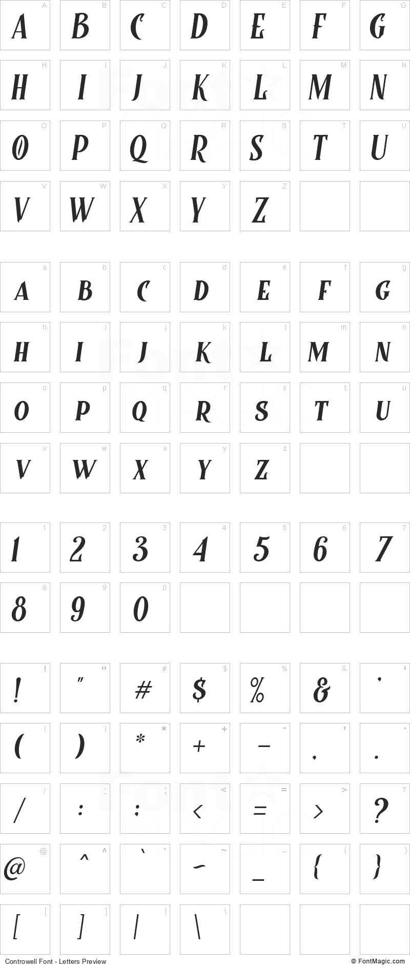 Controwell Font - All Latters Preview Chart