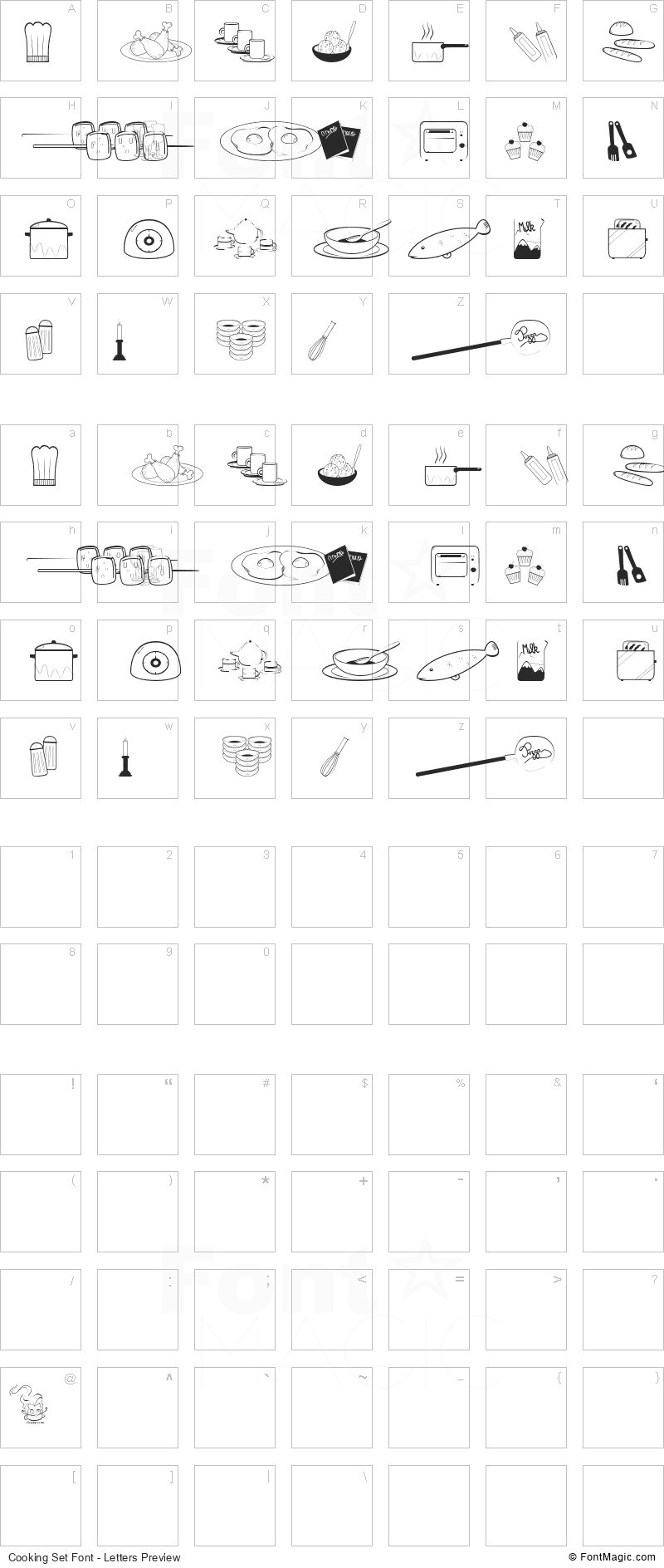 Cooking Set Font - All Latters Preview Chart