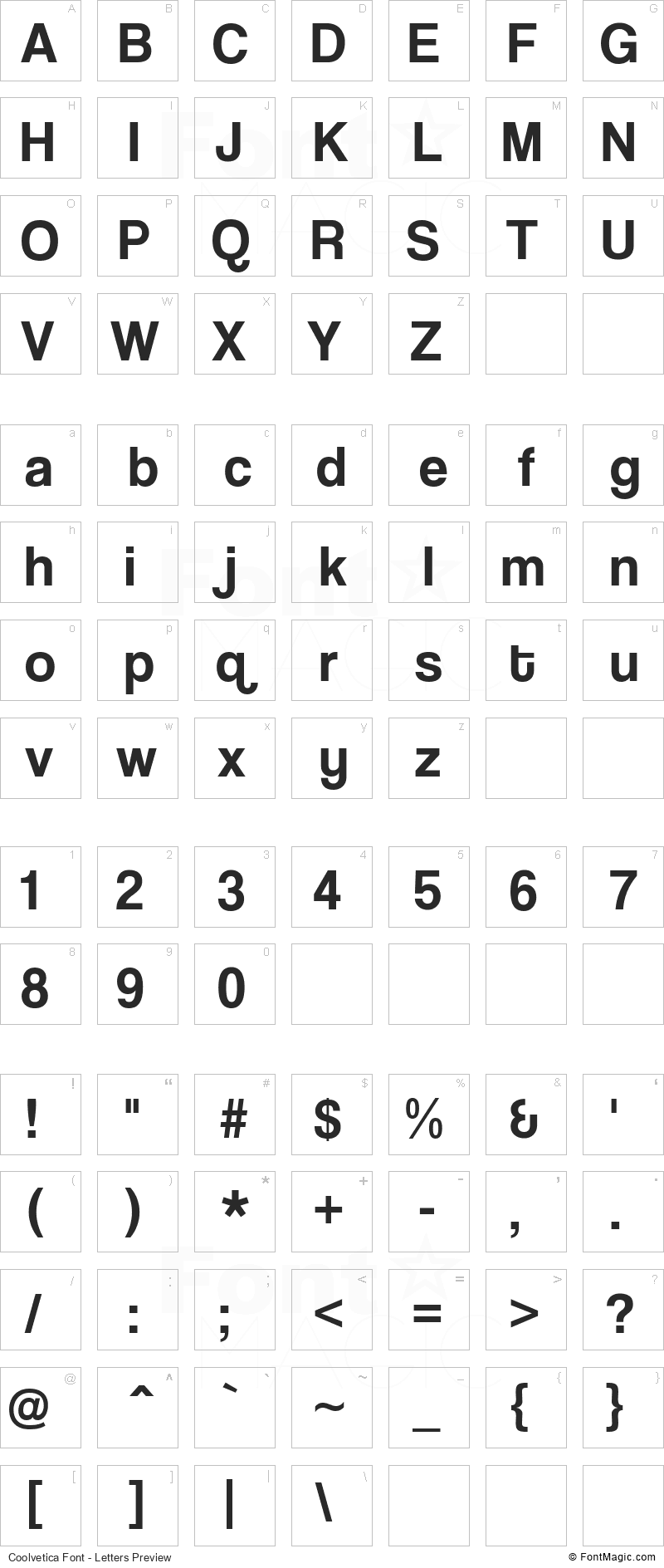 Coolvetica Font - All Latters Preview Chart