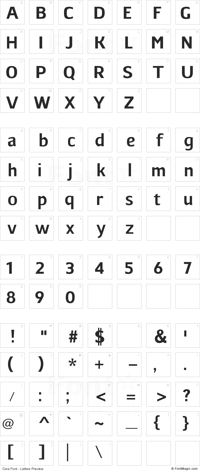 Core Font - All Latters Preview Chart