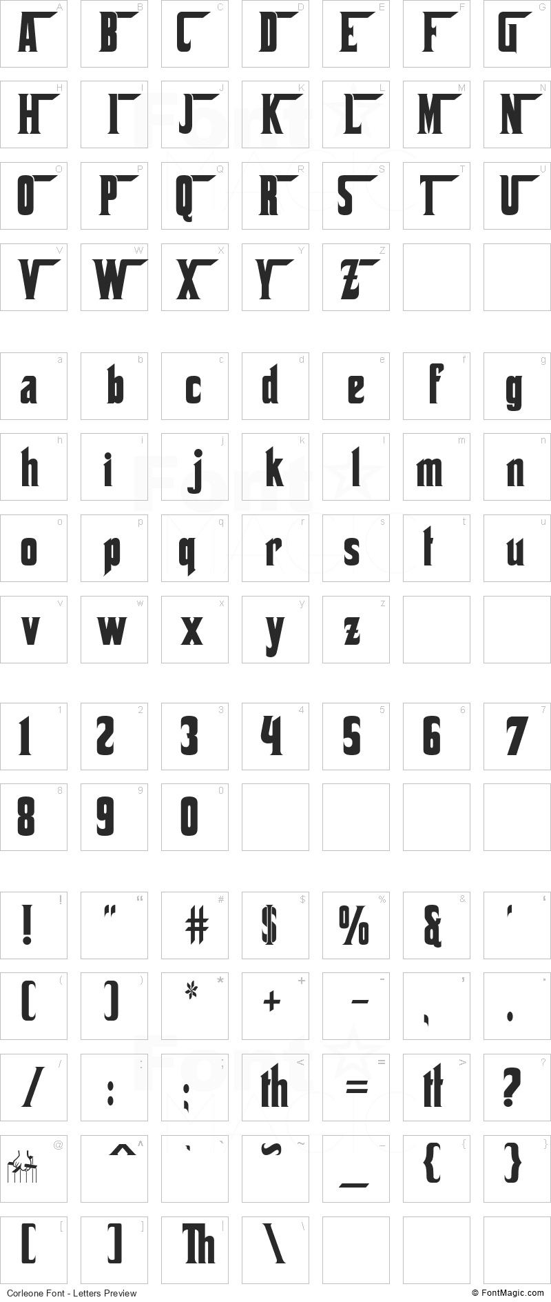 Corleone Font - All Latters Preview Chart
