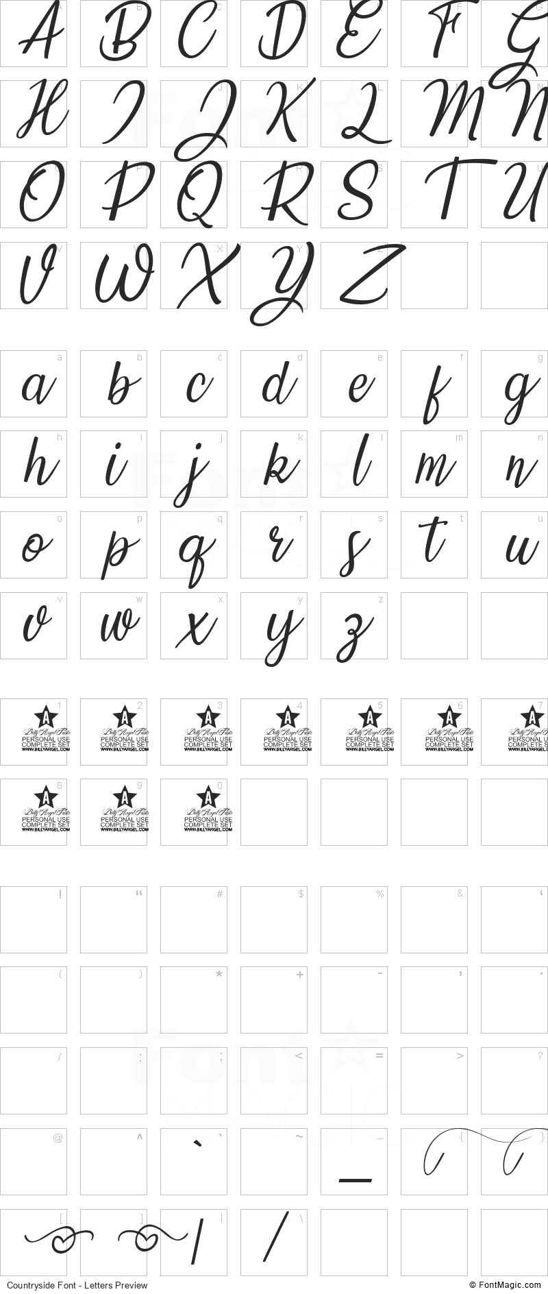 Countryside Font - All Latters Preview Chart
