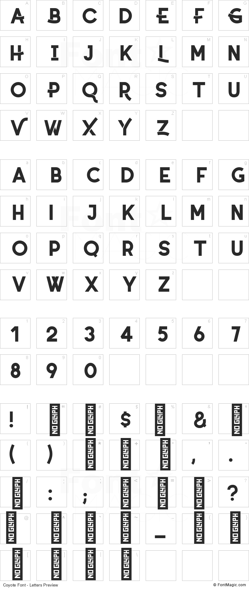 Coyote Font - All Latters Preview Chart