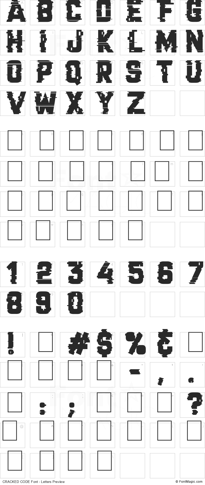 CRACKED CODE Font - All Latters Preview Chart