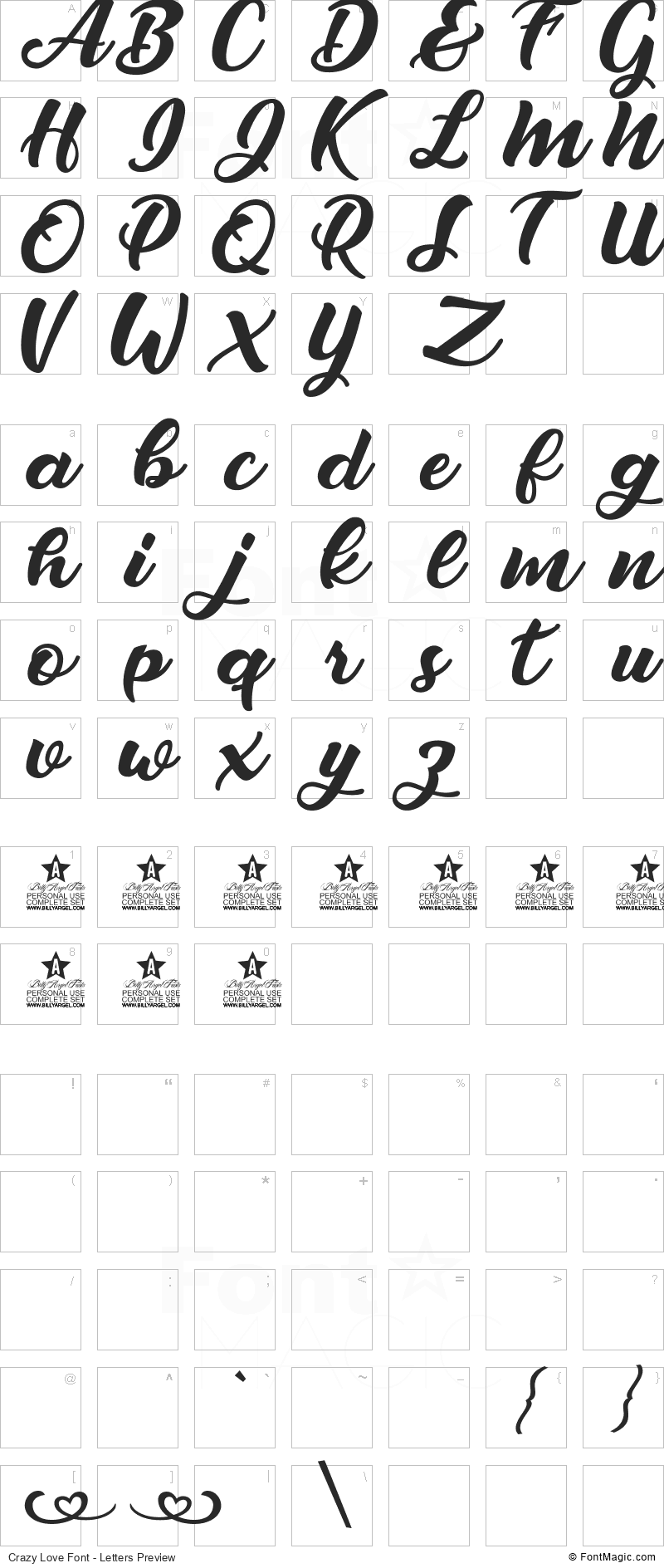 Crazy Love Font - All Latters Preview Chart