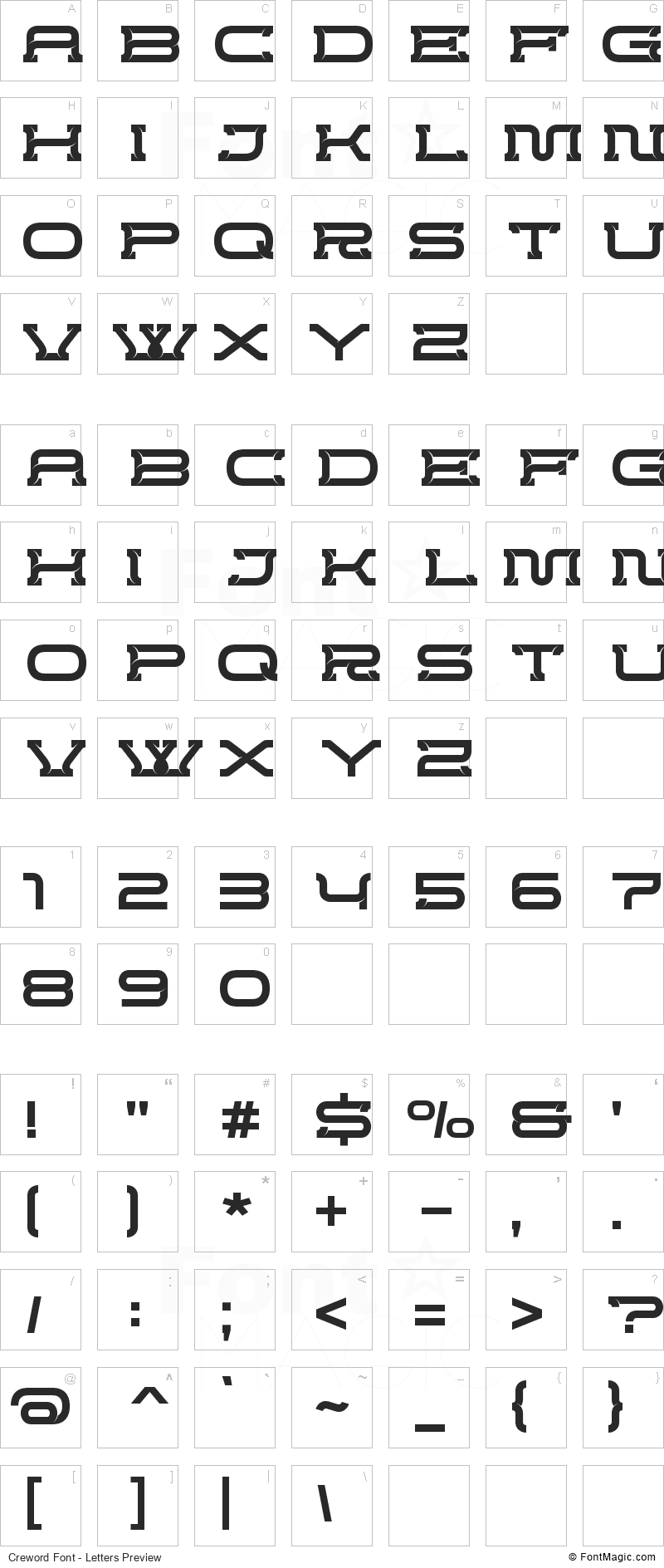Creword Font - All Latters Preview Chart