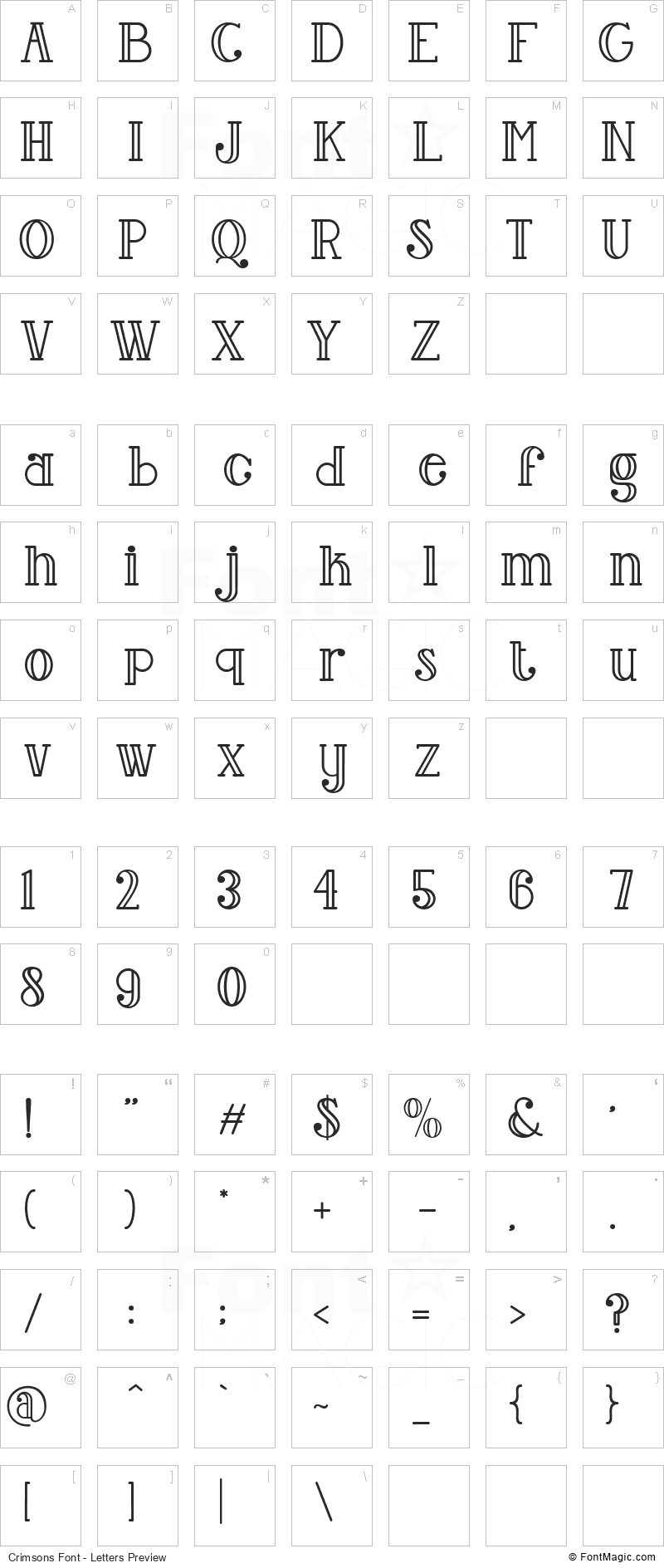 Crimsons Font - All Latters Preview Chart