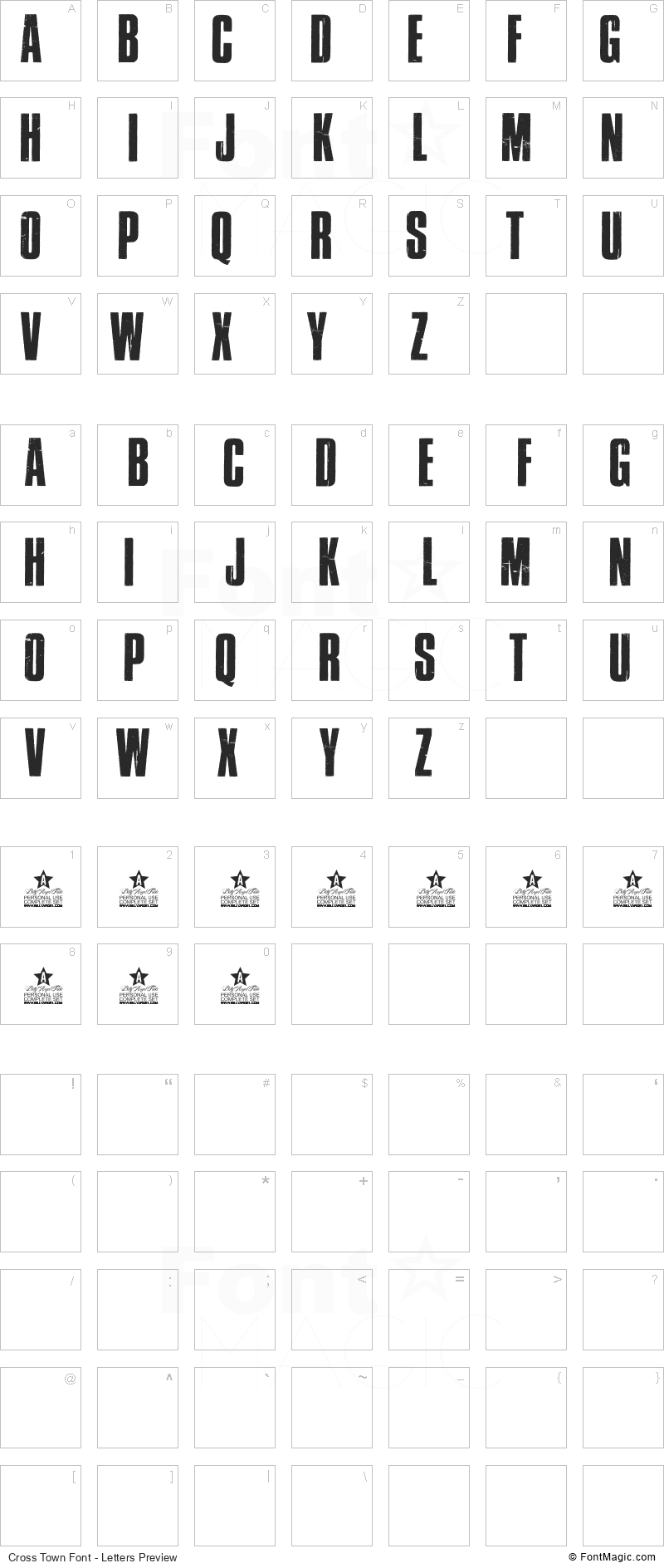 Cross Town Font - All Latters Preview Chart