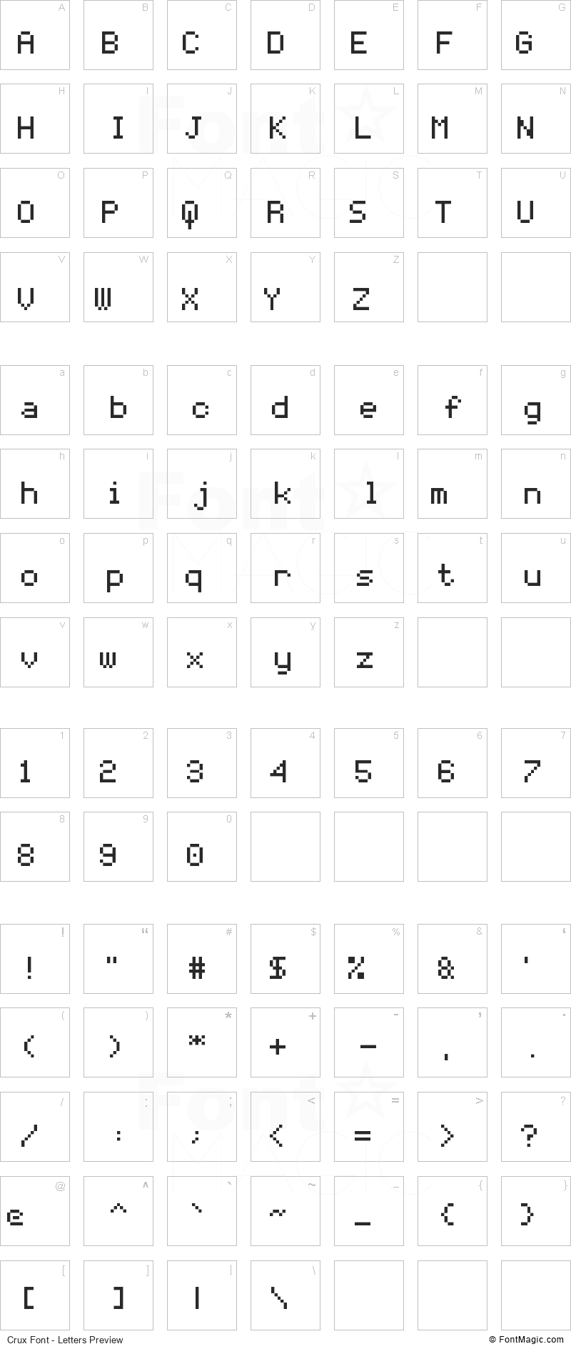 Crux Font - All Latters Preview Chart
