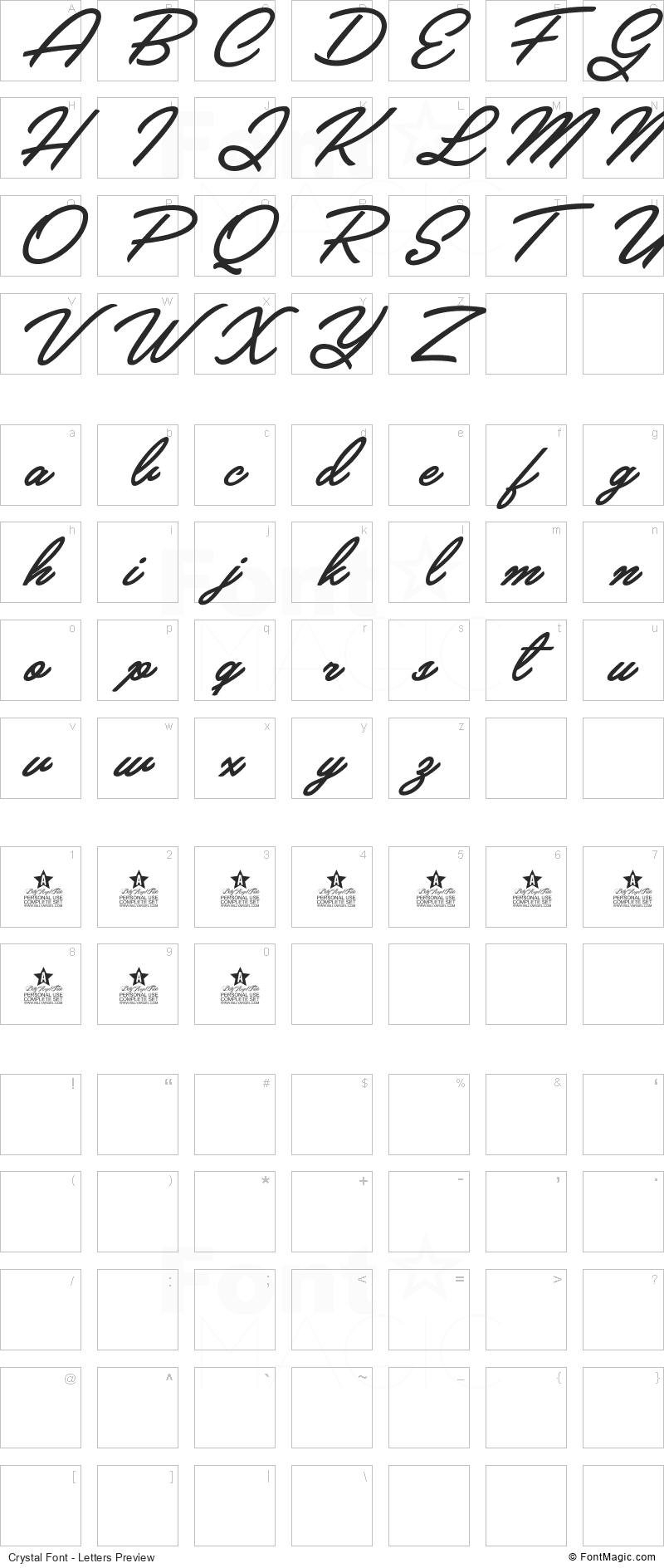 Crystal Font - All Latters Preview Chart
