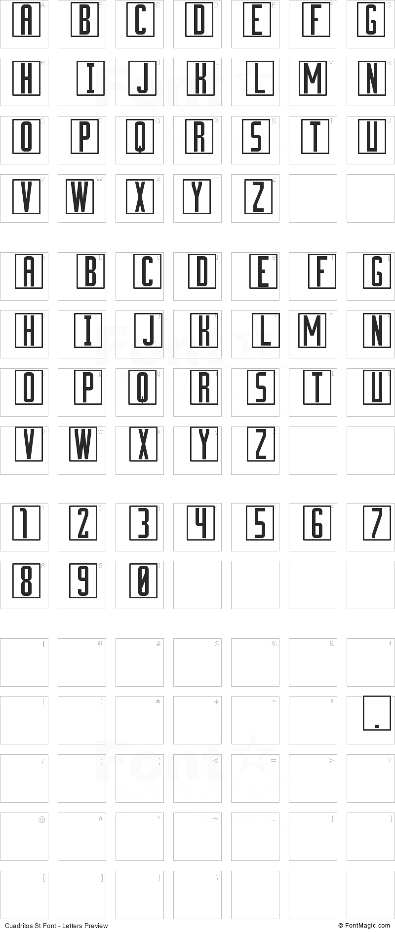 Cuadritos St Font - All Latters Preview Chart