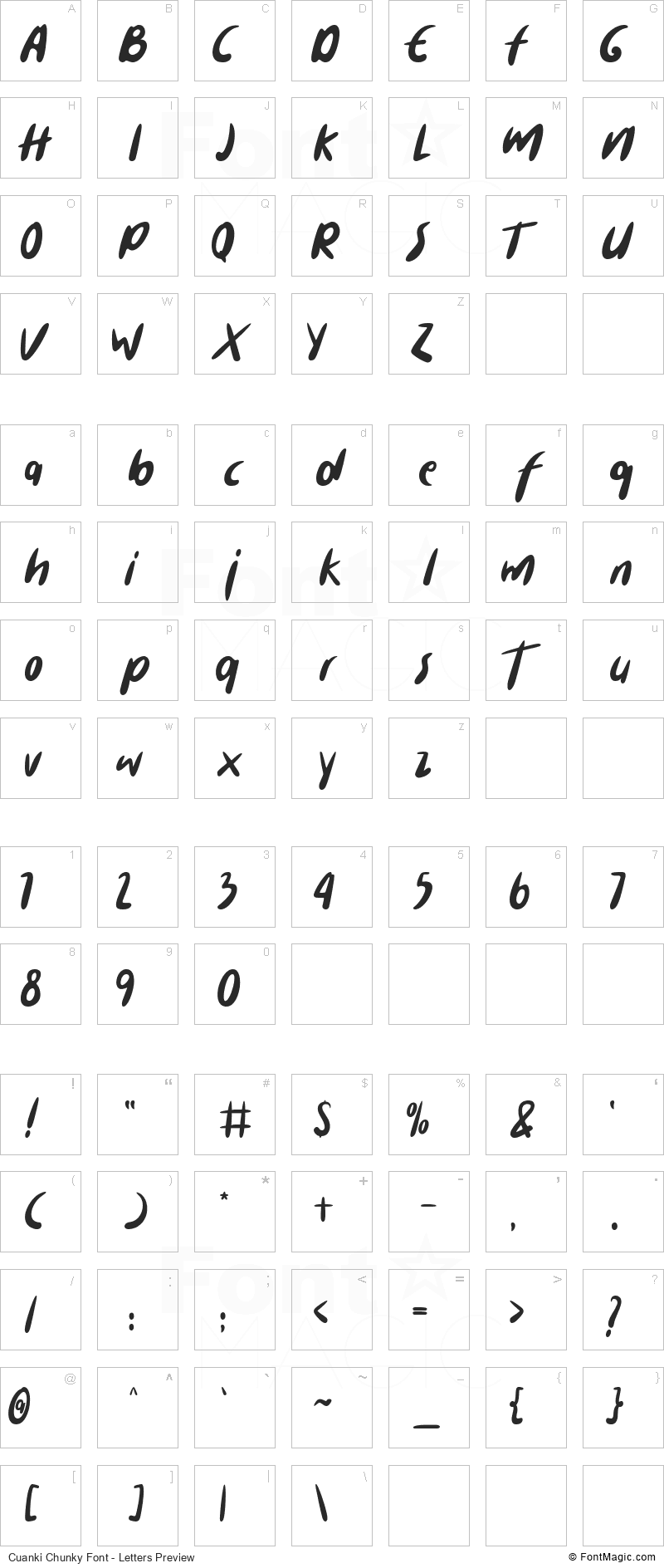 Cuanki Chunky Font - All Latters Preview Chart