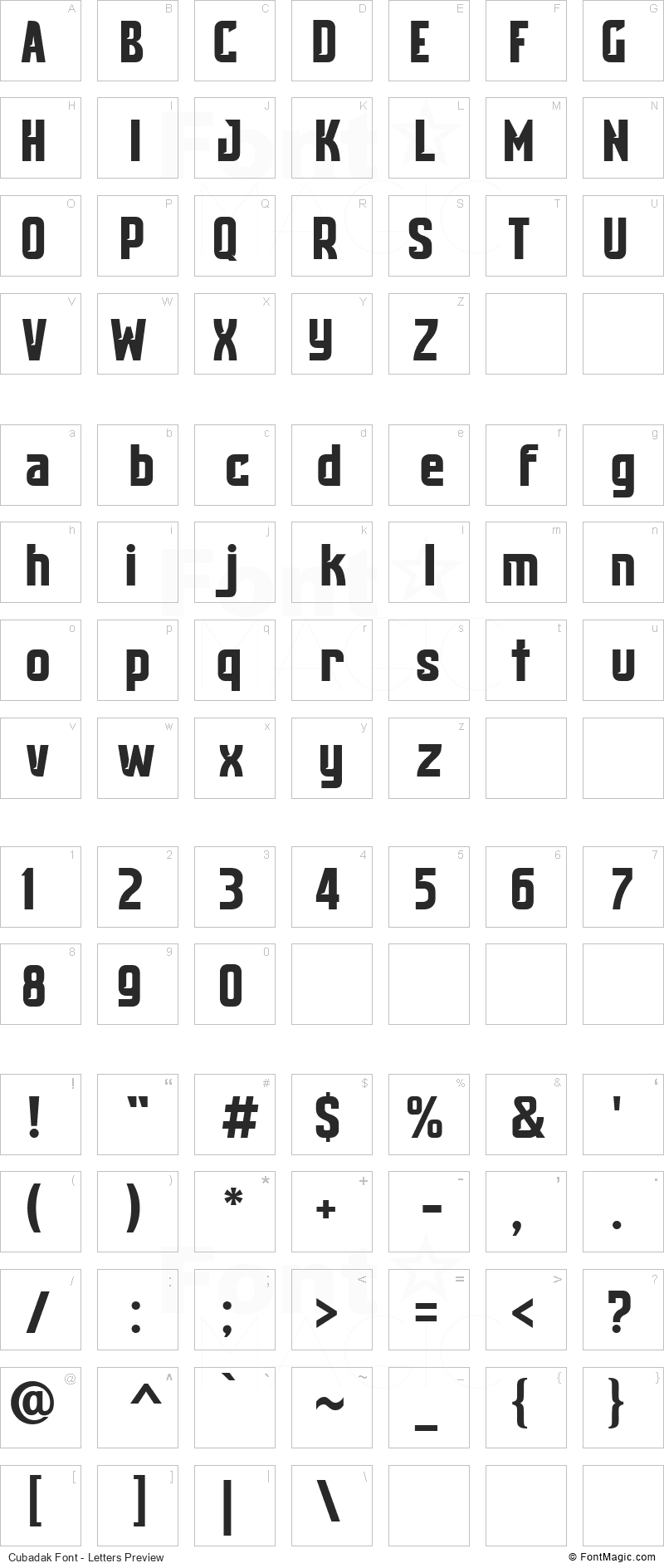 Cubadak Font - All Latters Preview Chart