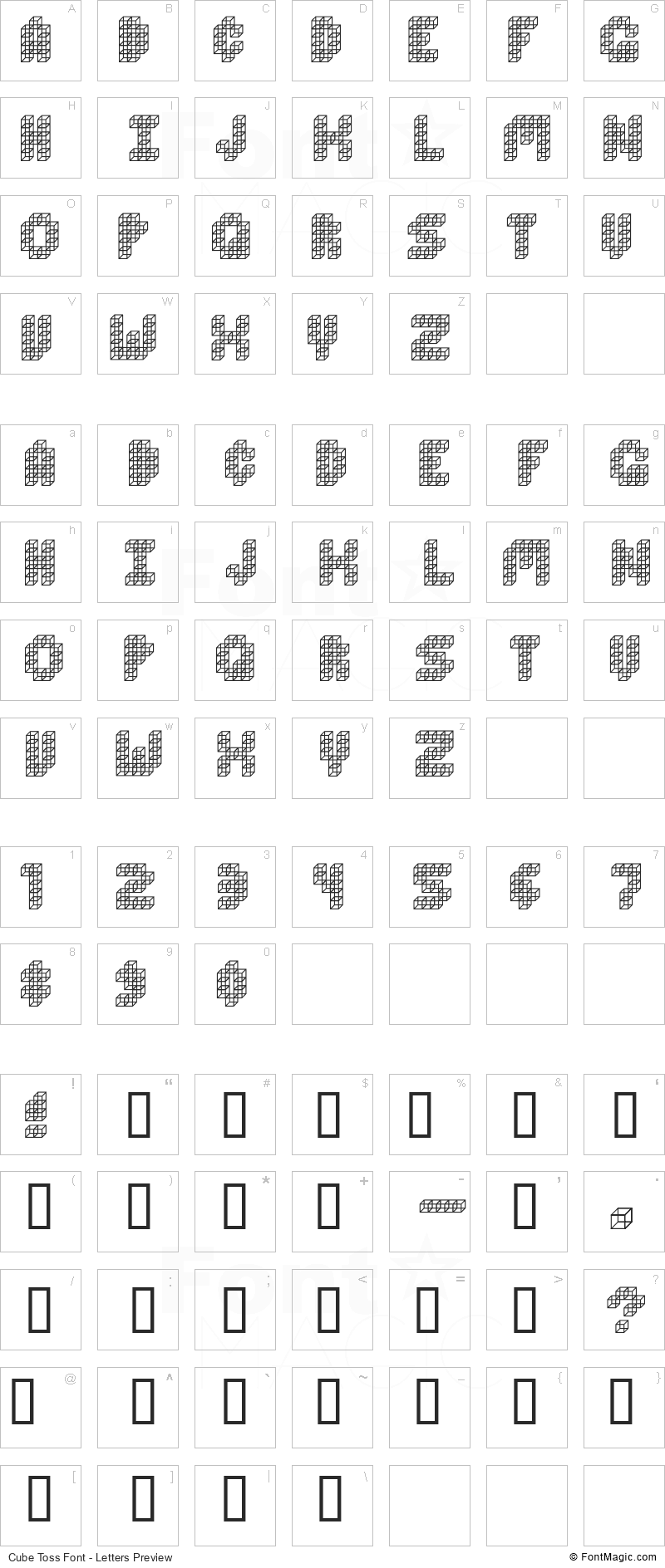Cube Toss Font - All Latters Preview Chart