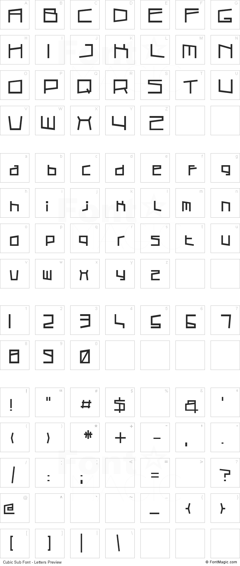 Cubic Sub Font - All Latters Preview Chart
