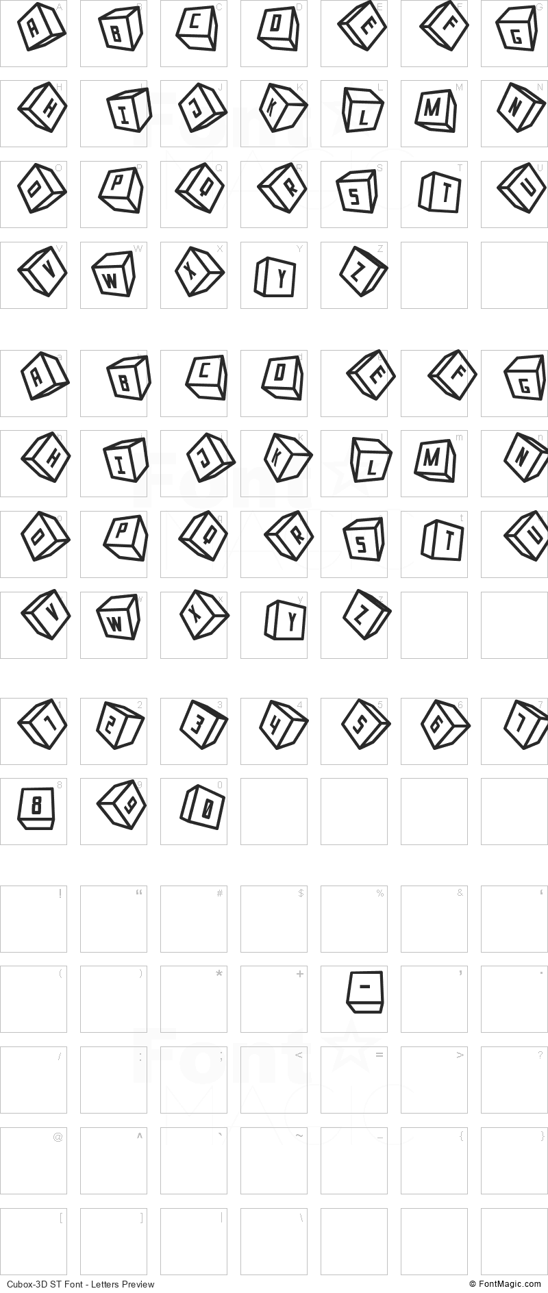 Cubox-3D ST Font - All Latters Preview Chart