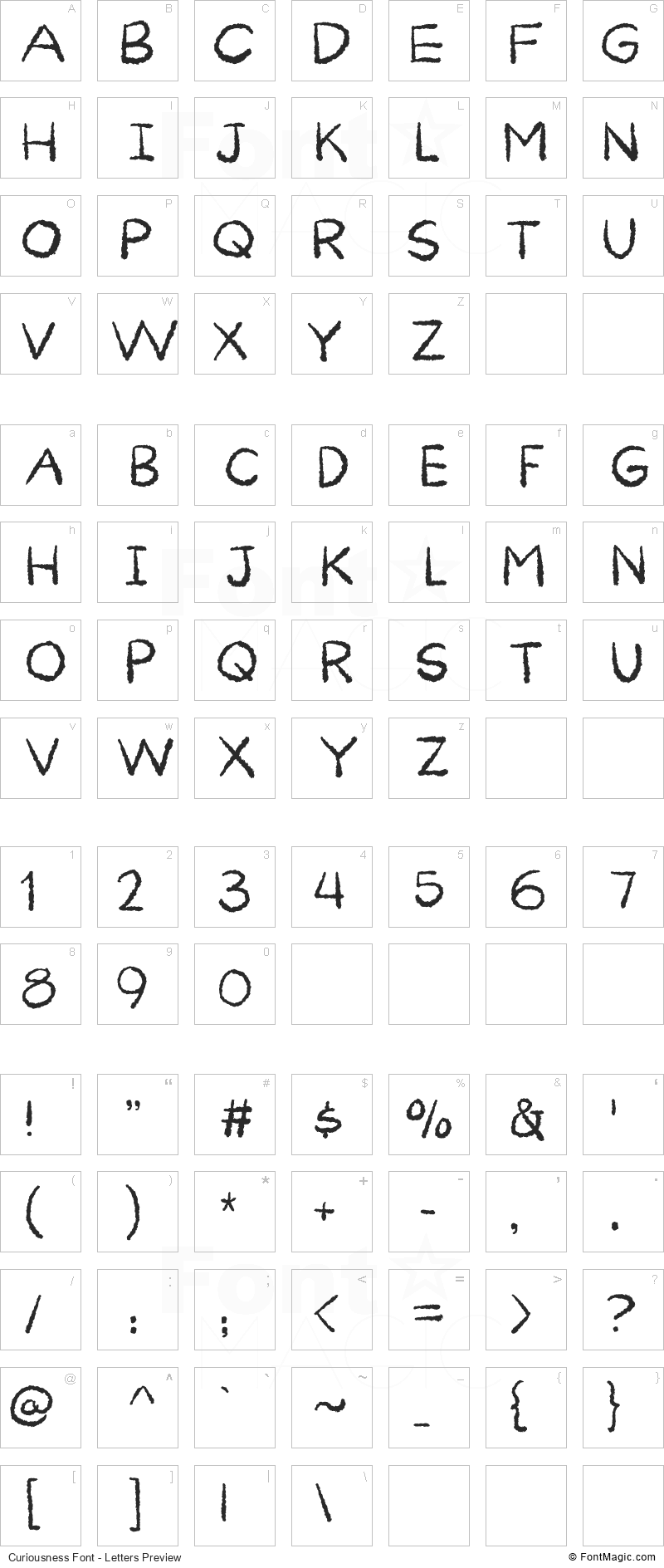 Curiousness Font - All Latters Preview Chart
