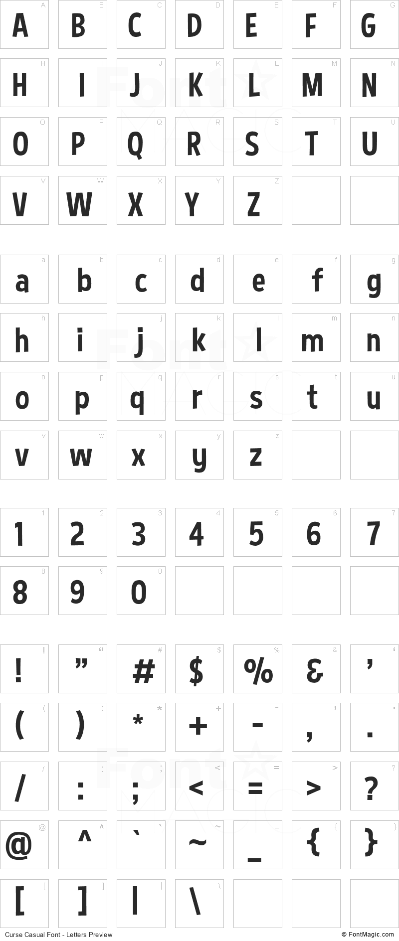 Curse Casual Font - All Latters Preview Chart