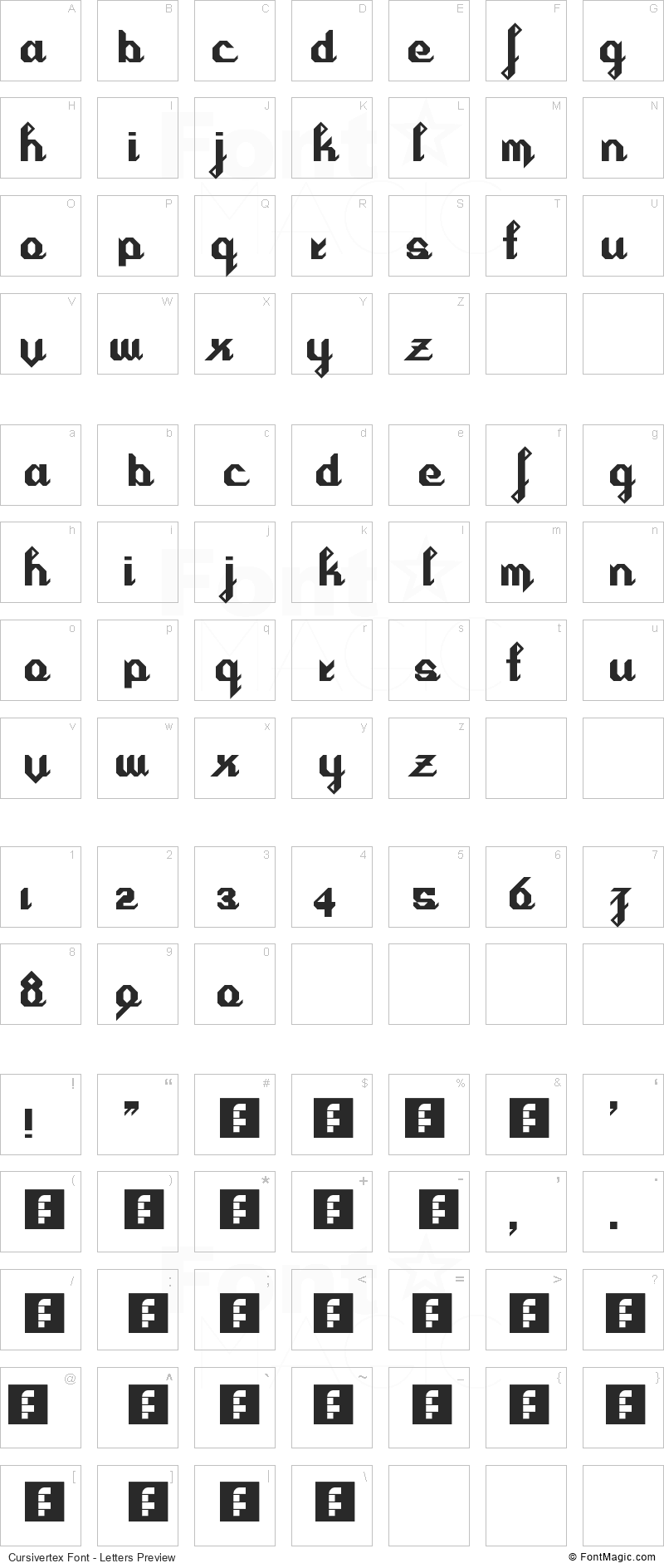 Cursivertex Font - All Latters Preview Chart