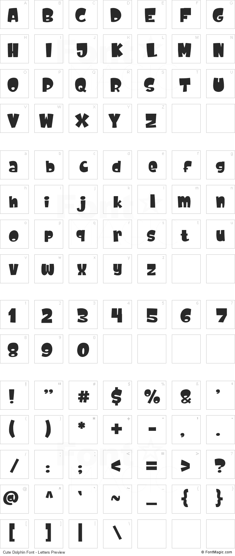 Cute Dolphin Font - All Latters Preview Chart