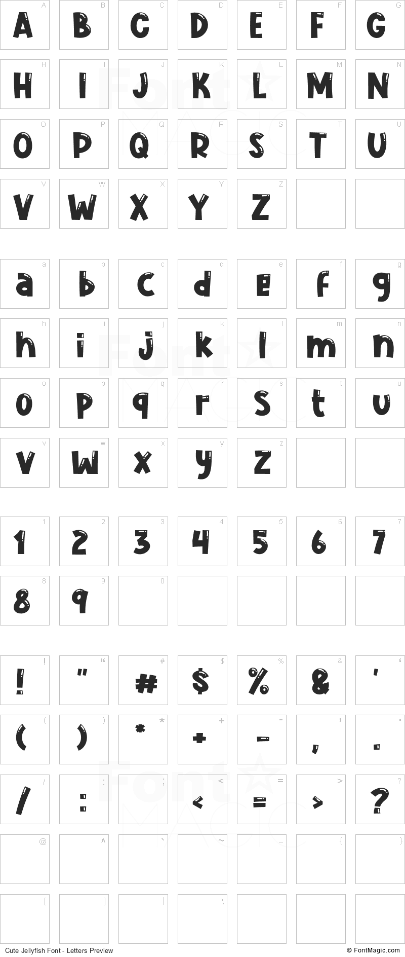 Cute Jellyfish Font - All Latters Preview Chart