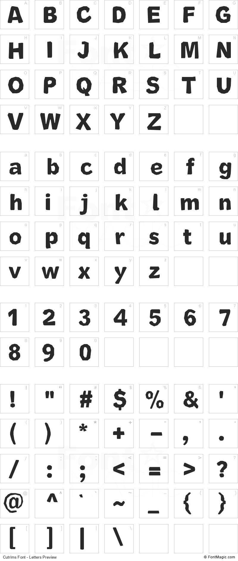 Cutrims Font - All Latters Preview Chart