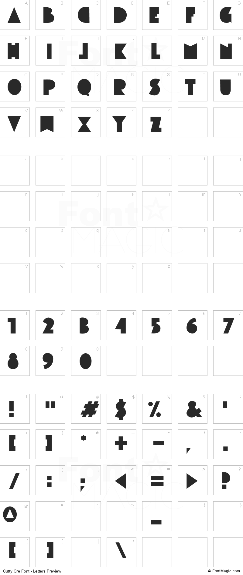 Cutty Cre Font - All Latters Preview Chart