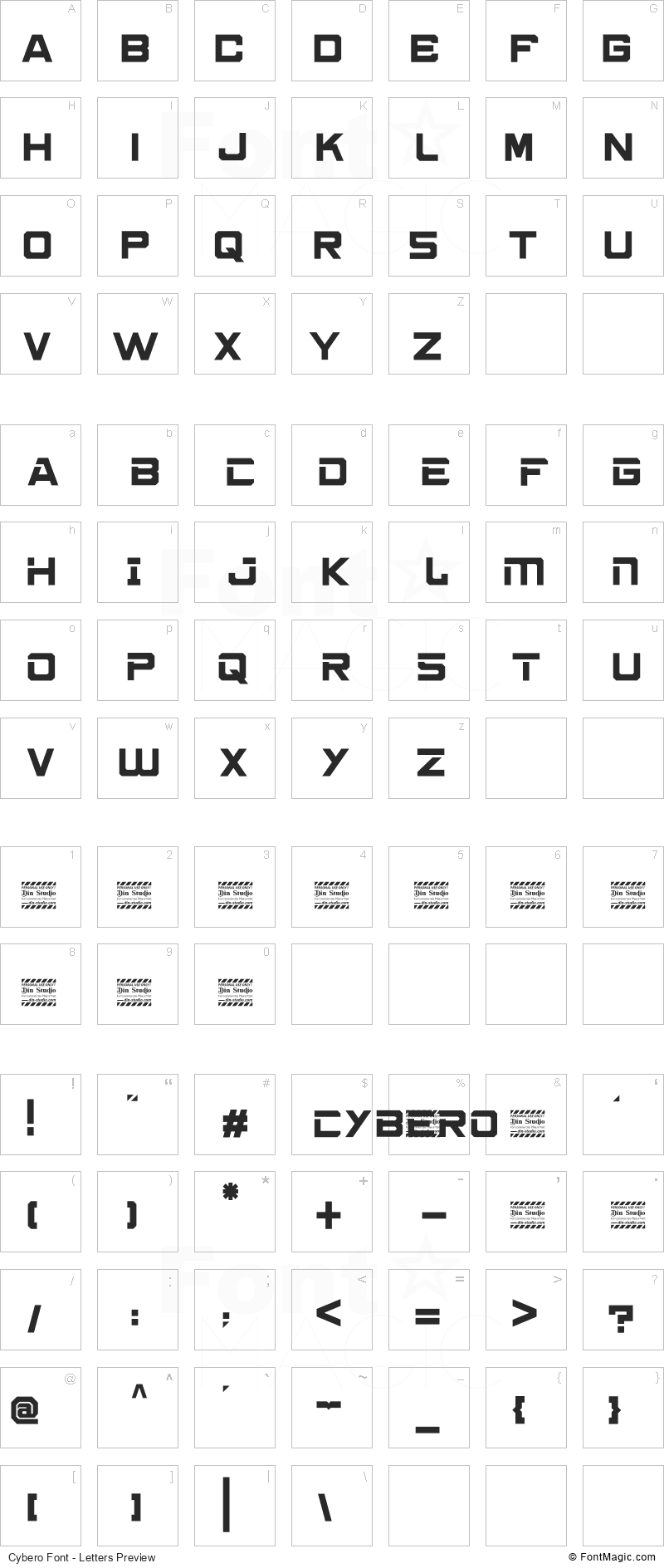 Cybero Font - All Latters Preview Chart